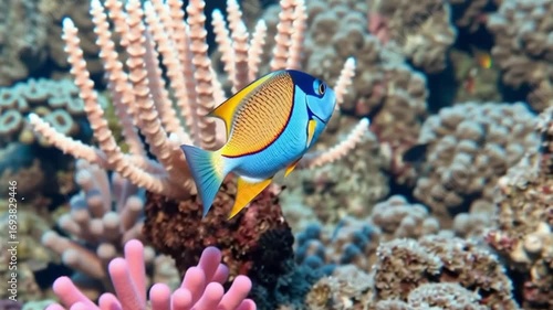 Vibrant Tropical Fish Swim Gracefully Among Colorful Coral Reefs Showcasing Beauty of Marine Life in Underwater Ocean Ecosystem
