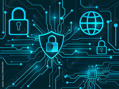 digital cyber abstract background with padlock protection