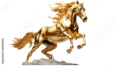 Majestic golden stallion leaps powerfully, symbolizing wealth, strength, and unstoppable ambition