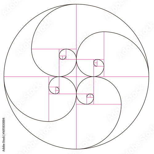 Golden Ratio Spiral, Fibonacci Sequence, Sacred Geometry Design Graphic.