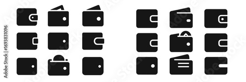 Various wallet designs and styles shown in a minimalistic layout for online media