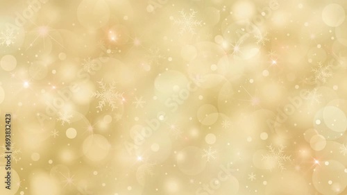 ゴールド　雪の結晶　キラキラ　ループ動画　豪華　高級感　おしゃれ　光る　パーティクル　玉ボケ　降雪　Sparkling gold winter light.Snow crystals.Abstract light bokeh motion.Christmas.Loop video.