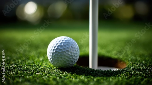 Wallpaper Mural Golf ball nearing the hole on a sunny day at a serene golf course with lush green grass Torontodigital.ca