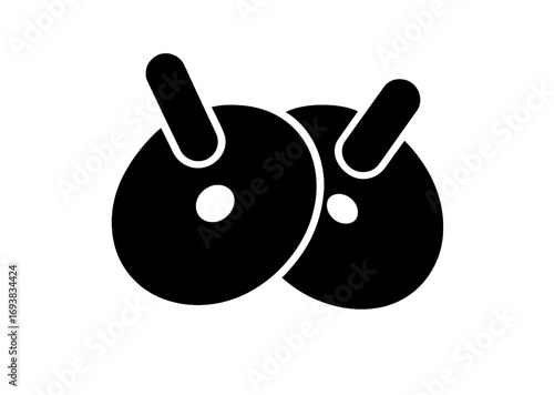 Bright black silhouettes of two overlapping dumbbells on a white background emphasizing fitness and strength training activities