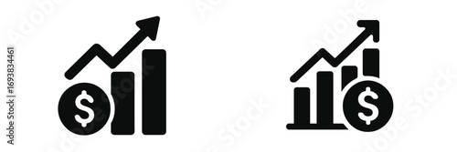 Popular symbols representing financial growth and progress in business analysis on a simple background