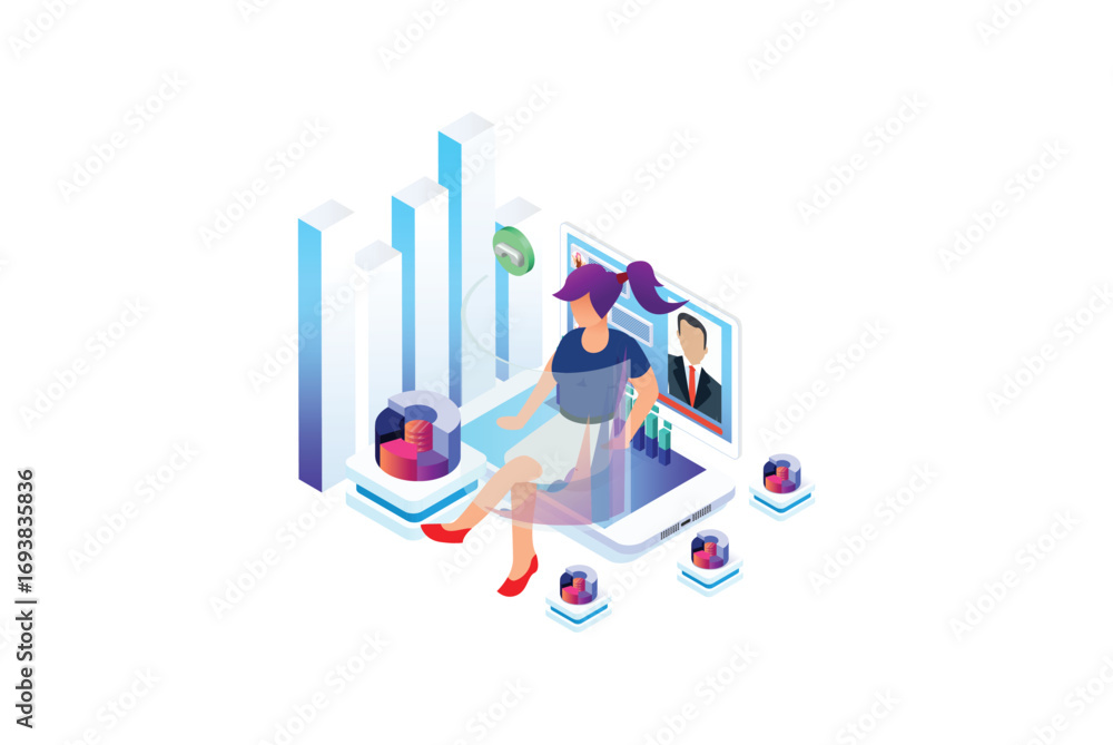 Obraz premium Modern Isometric Customer support concept. Suitable for Diagrams, Infographics, Game Asset, And Other Graphic Related Assets illustration isolated on white background.