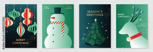 Christmas and Happy Holidays poster vector set.