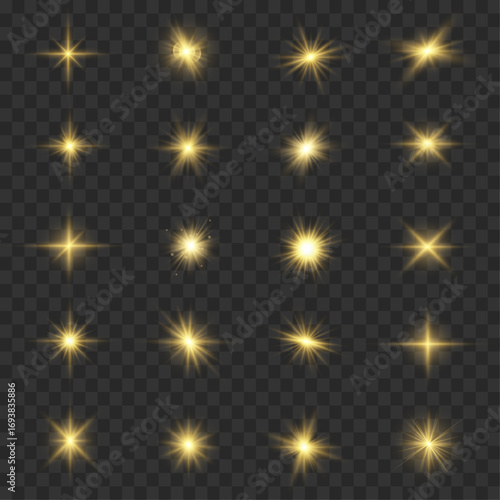Multiple glowing stars pulse with radiant energy on a transparent background. Each point of light adds brilliance and balance to the layout. Perfect for celestial or spiritual designs.