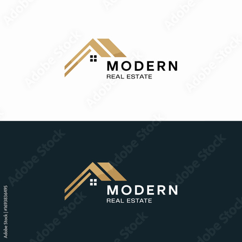 Modern real estate logo with house roof shape vector