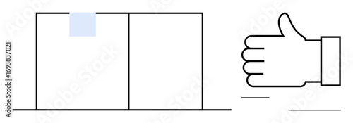 Hand making thumbs-up gesture beside two-panel design with highlighted section. Ideal for feedback, approval, success, rating, agreement, positivity, simple landing page