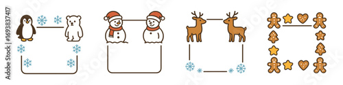 cute winter frames ,penguin bear snowman reindeer gingerbread