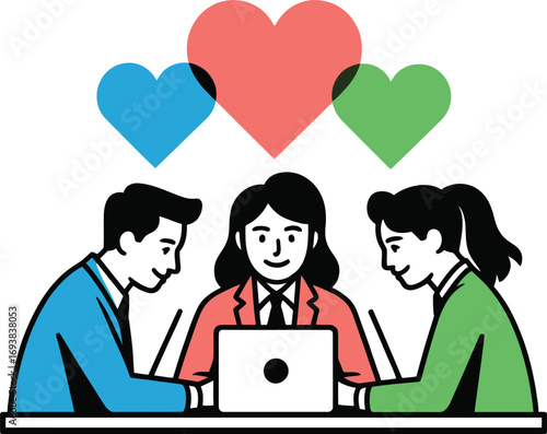 Teamwork and collaboration: Happy colleagues working together with loving hes