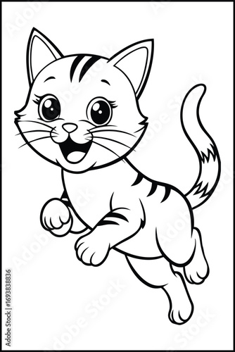 Cartoon tabby cat jumping with joy kitten animal