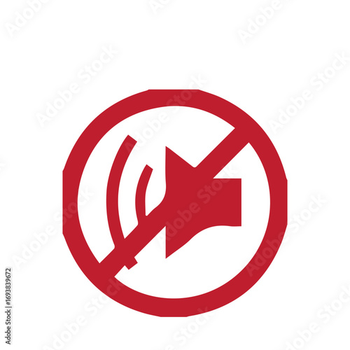 Red mute icon representing the sound off function. No volume or silent mode symbol isolated on a white background for user interface design