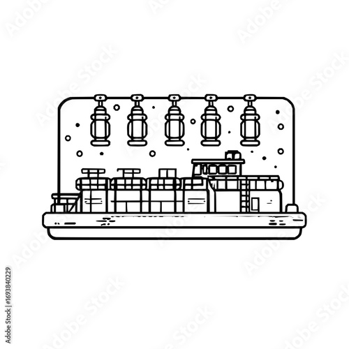 Cargo ship vector illustration for maritime transport and global trade logistics shipping industry line art