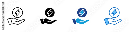 Power Support Multiple Style Icon Vector Design - Hand holding a lightning symbol, representing energy support or service assistance