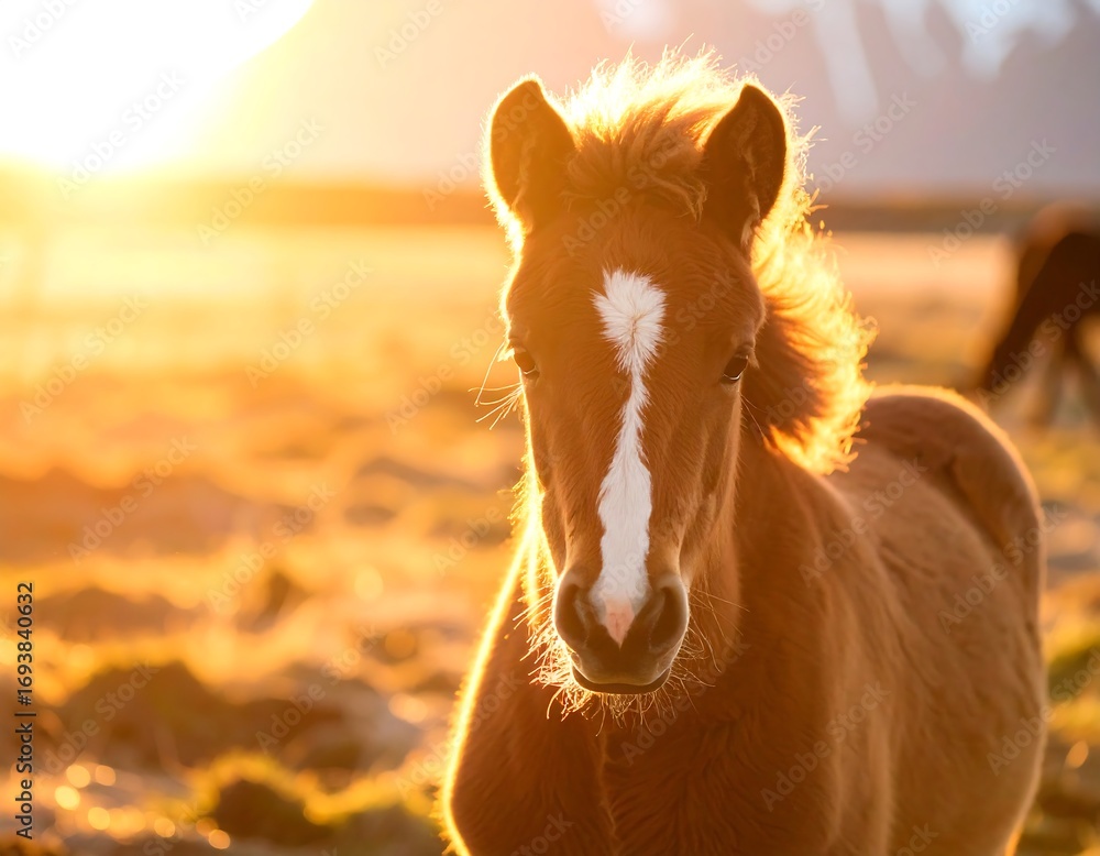 Fototapeta premium Foal in golden sunset light