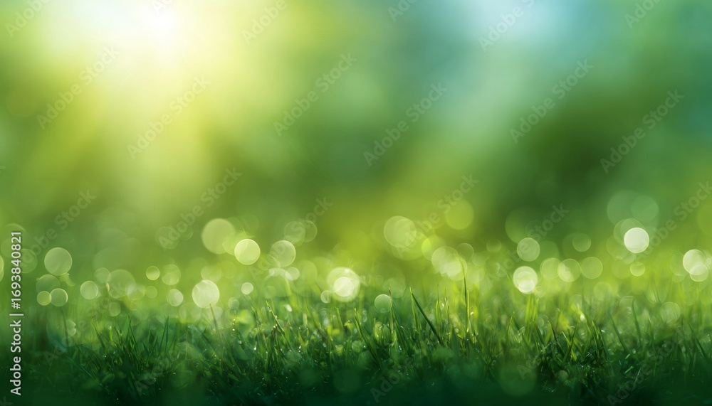 Obraz premium Green Grass and Sunlight Bokeh Background.