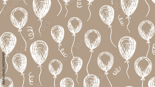 White balloons in the brown background vector. Celebration seamless pattern .