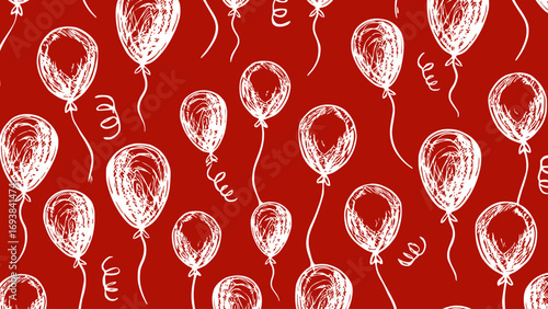 White balloons in the red background vector. Celebration seamless pattern .