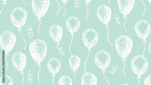 White balloons in the turquoise background vector. Celebration seamless pattern .