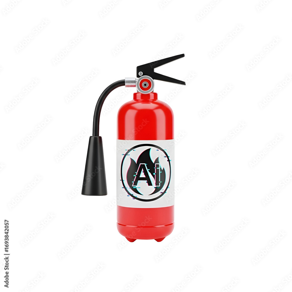 Obraz premium Modern fire extinguisher with AI logo: Protecting against digital risks and technological dangers