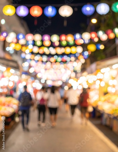 Wallpaper Mural Blurred night market scene with colorful lanterns Torontodigital.ca