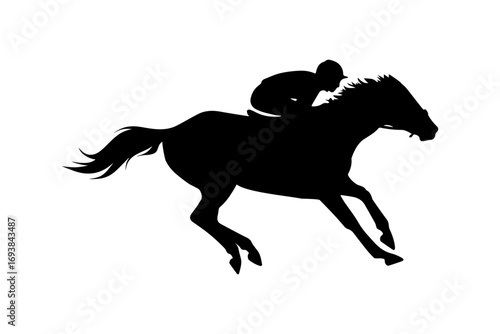Silhouette of a jockey riding a galloping horse