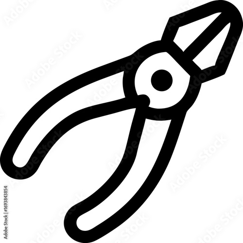 Black and white line art of pliers, a hand tool used for gripping or cutting
