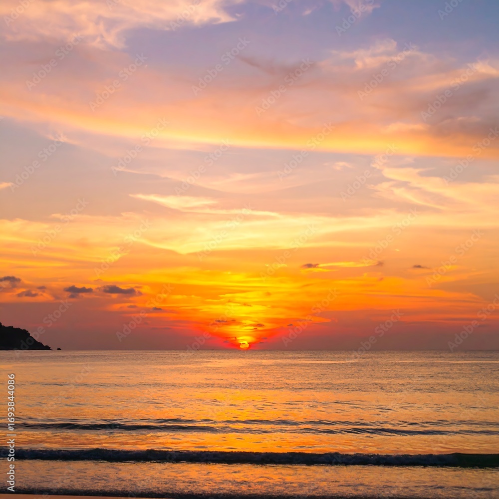 Naklejka premium Blurred sunset over a beach