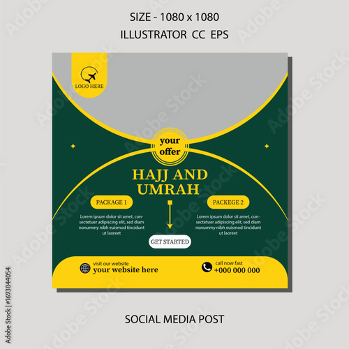 Corporate social media post design for Islamic travel discount offer