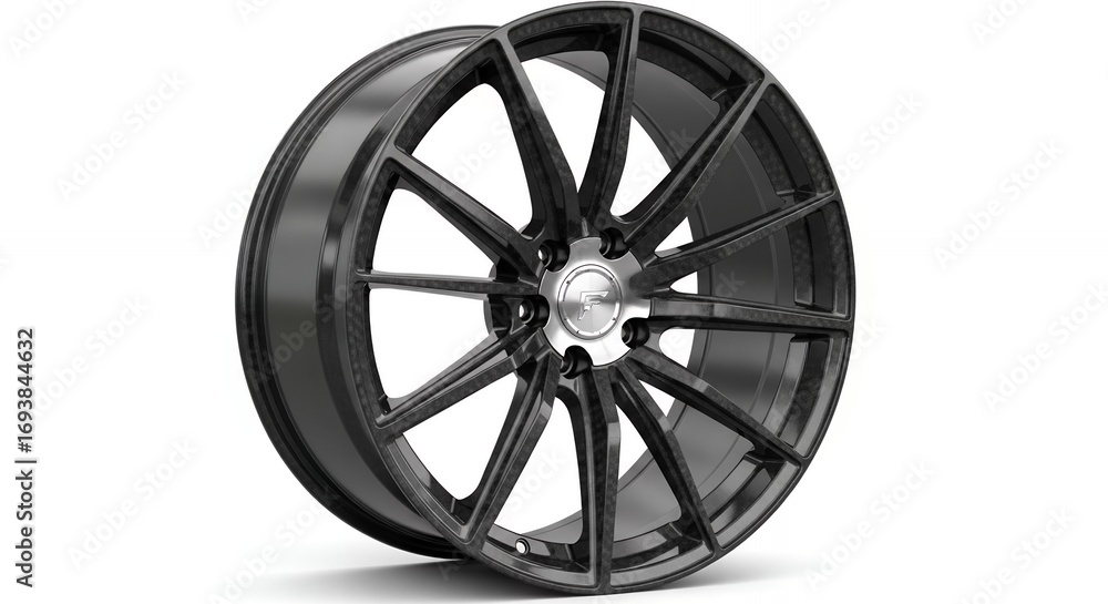 Fototapeta premium Sleek modern alloy car wheel with intricate spoke design showcasing premium automotive performance and style