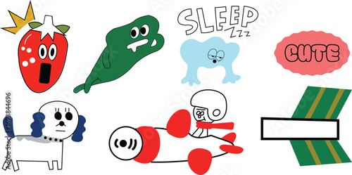 sleep,food,emoji modern flat vector illustration for daily life routine design vector graphic for lifestyle app