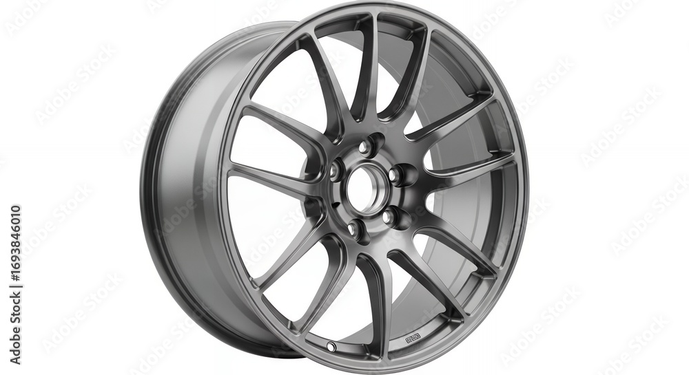 Obraz premium Sleek, modern alloy wheel showcases dynamic spoke design and brushed metal finish