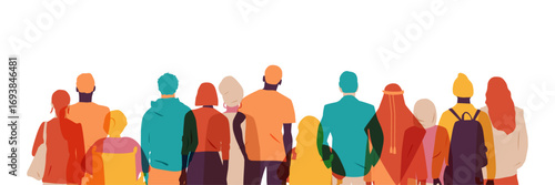 Different people stand side by side together. 