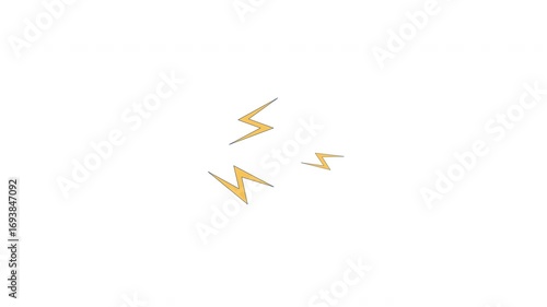Yellow lightning bolts energy 2D cartoon object animation. Sharp zigzag shapes. Electric current, high voltage, charge. Electricity power animated flat colorful item 4K video isolated on white
