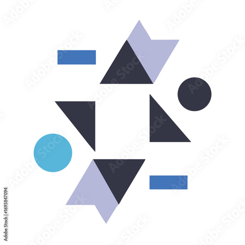 Free Download Abstract geometric pattern design with circles triangles rectangles and directional shapes against black - GFXLoad