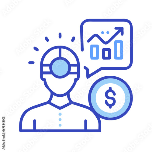 Investor with VR headset analyzing financial growth and making profitable investments in cryptocurrency