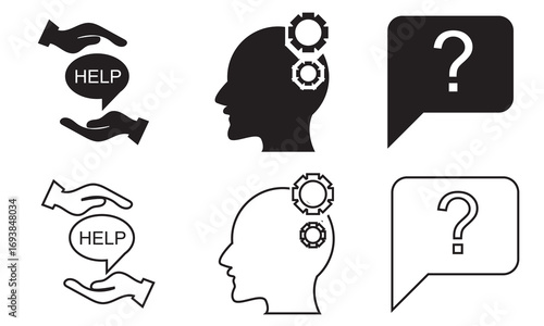 Help and support icon.Simple icons including helping hands, speech bubbles, and people holding hands symbolizing teamwork, dialogue, and mutual support. communication, teamwork and support icon.
