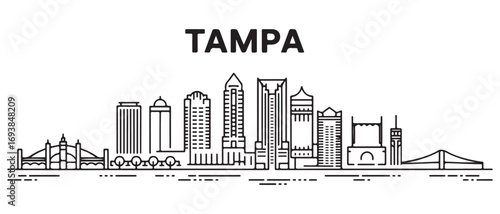 Tampa Line Art skyline. Travel Tampa famous landmarks. Business and tourism concept for presentation, banner, web site. with white background
