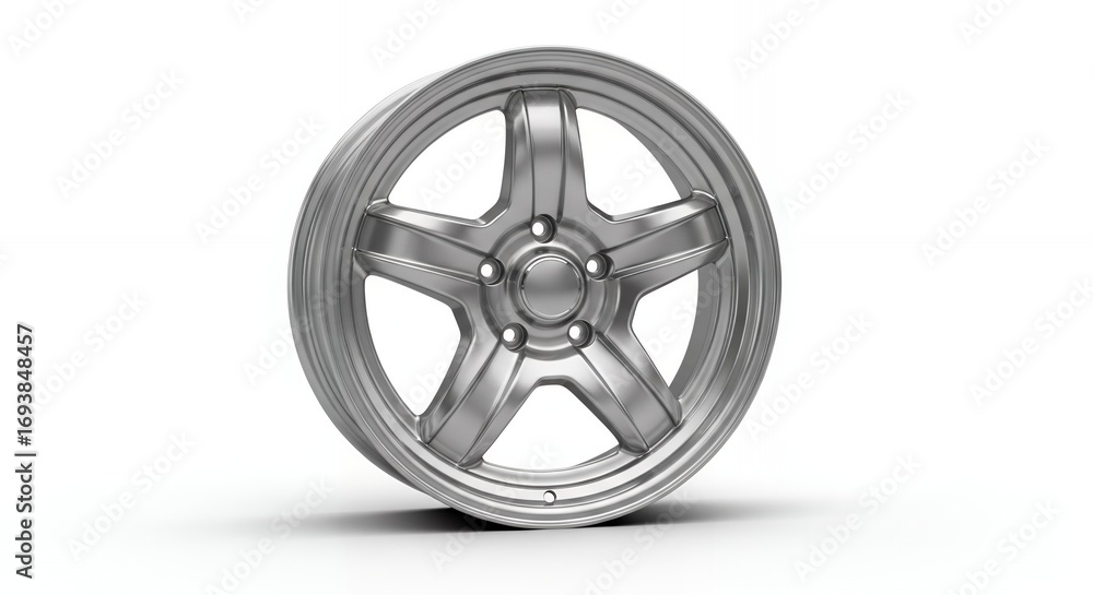 Fototapeta premium Shiny silver alloy wheel rim isolated on white background ready for automotive design