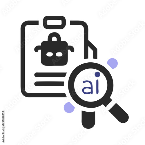AI powered recipe analysis icon with magnifying glass and documents concept