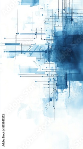 Abstract Composition with Blue Lines and Nodes