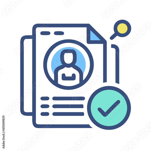 Resume and approval icon displaying the candidate information review and selection process