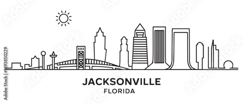 Jacksonville Line Art skyline horizontal banner. Jacksonville, Florida. Vector template for your design. with white background
