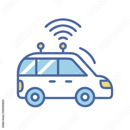 Autonomous vehicle vector illustration depicting connectivity and smart transportation on a black background