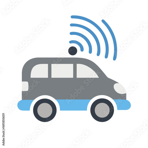 Autonomous Vehicle Icon Representing Self-Driving Technology and Wireless Connectivity on a Black Background