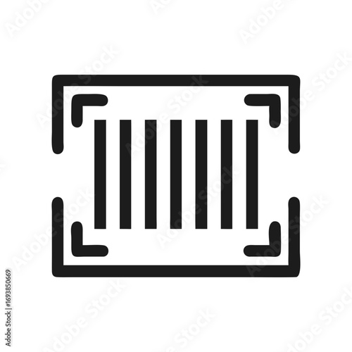Minimalist barcode scan icon with rounded rectangle and corners on a dark background