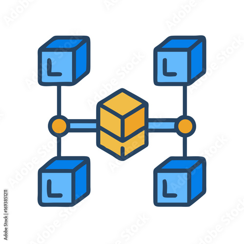 Connected Cubes: Network Illustration Representing Blockchain and Data Connection Concept, Isolated on Black