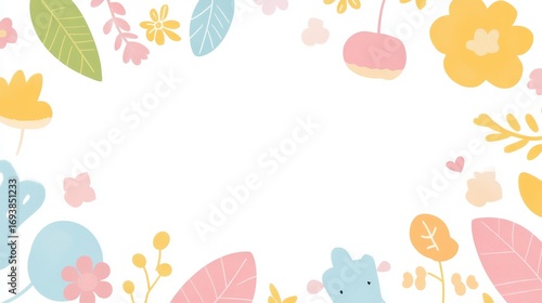 Pastel Floral Frame with Whimsical Elements